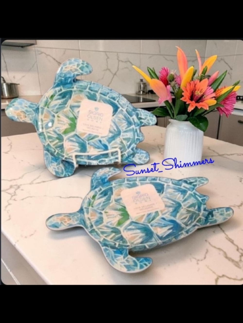 4pc Ocean Sea Turtle Melamine Salad Appetizer Dessert Plate Set Sigrid Olsen New